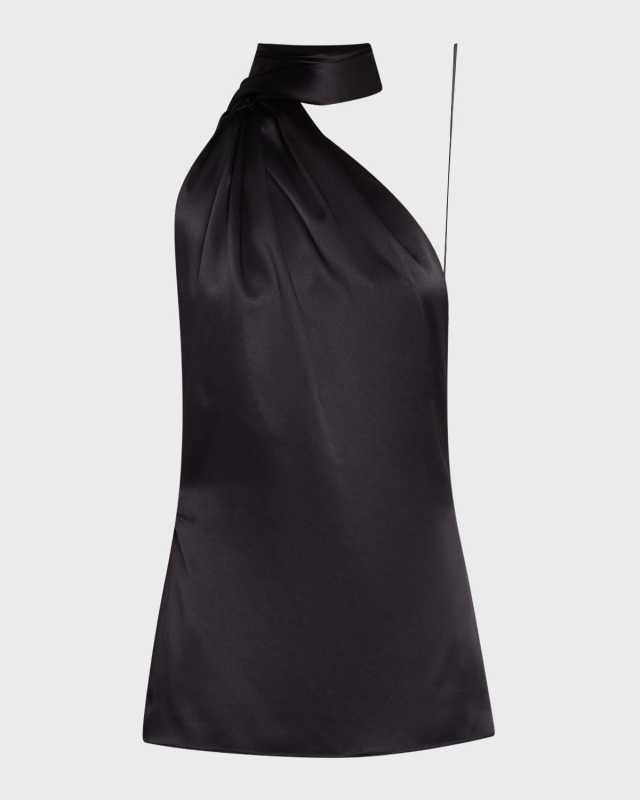 One-Shoulder Scarf Backless Silk Top